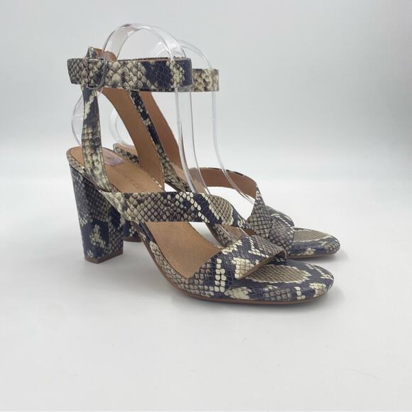 Madewell The Liv Sandal Snake‎ Embossed Leather Block Heel Strappy - Picture 6 of 9